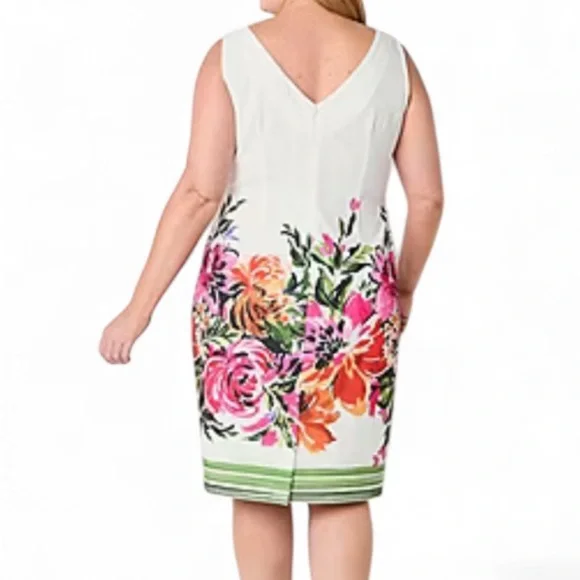 White Floral Print Dress with Green Jacket - Picture 4 of 9